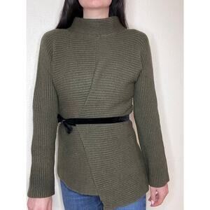 Vince dark olive green wool cashmere knit mock neck wrap sweater WOMEN MEDIUM